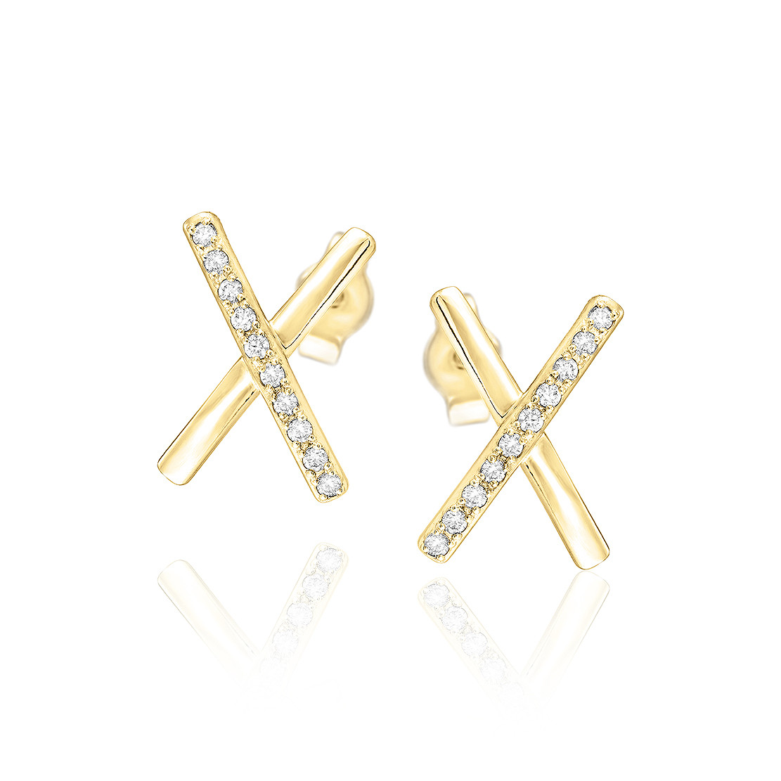 Diamantové náušnice Criss Cross, žlté zlato