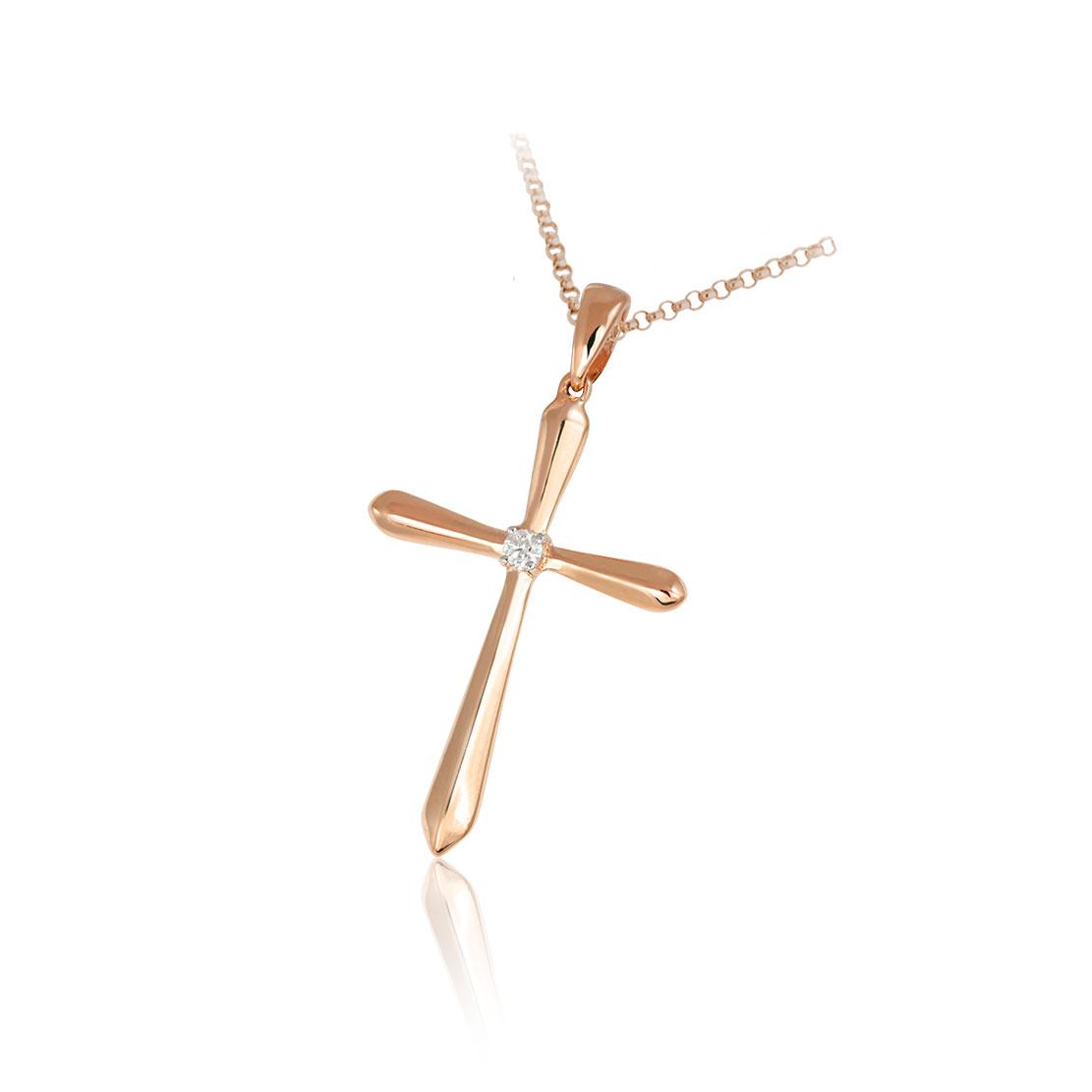 Diamantový prívesok Worship, ružové zlato, krížík