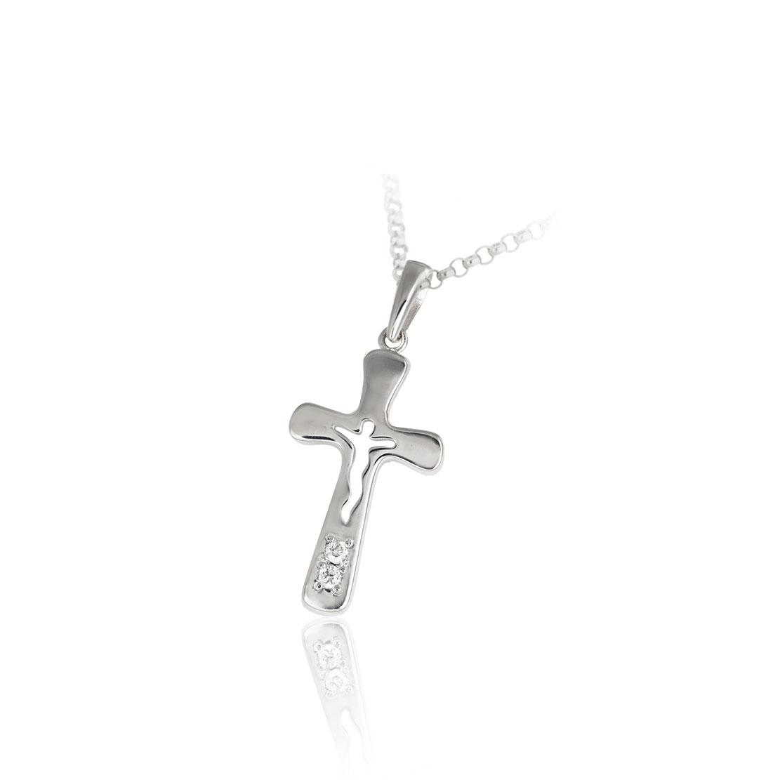 Diamantový prívesok Story, biele zlato, krížík