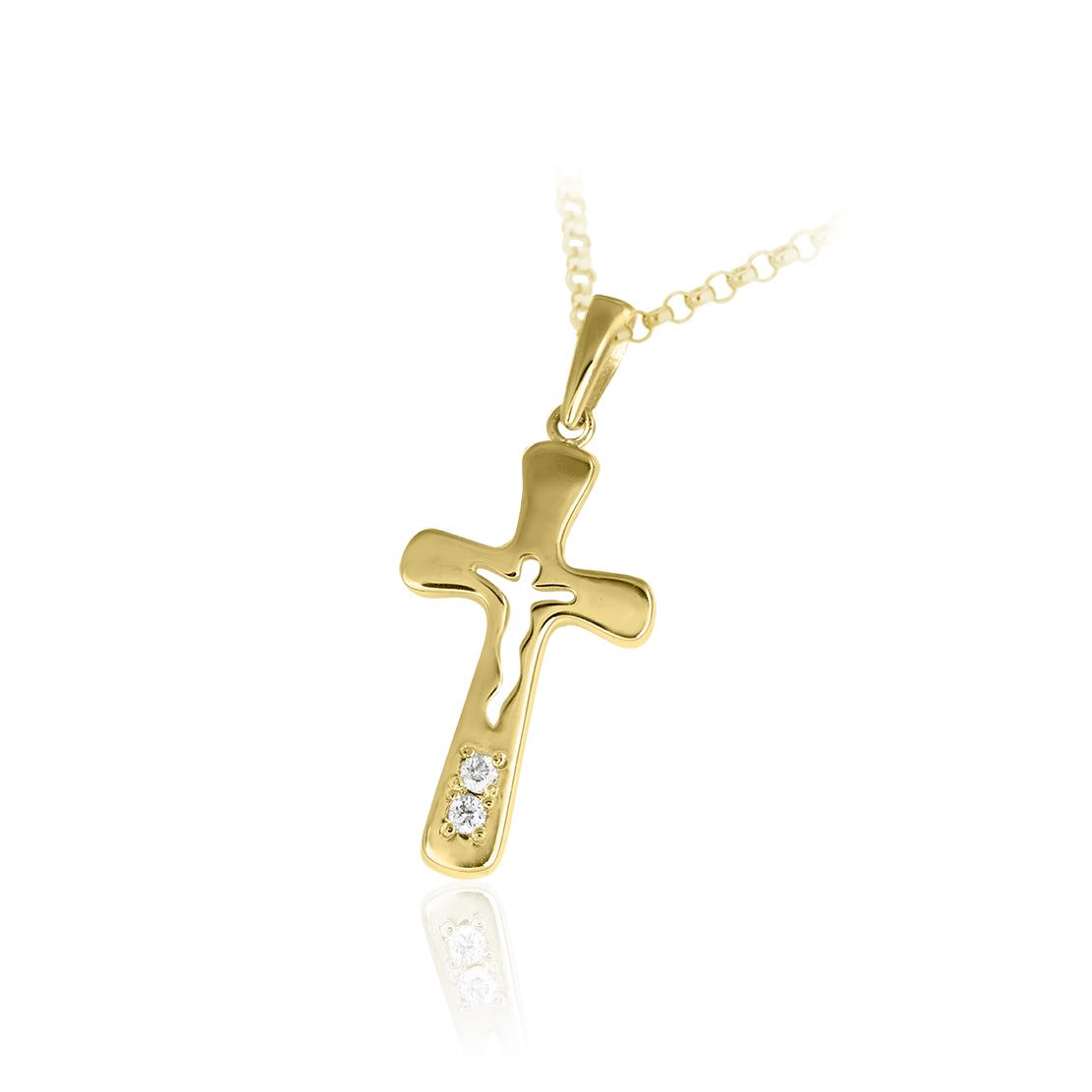 Diamantový prívesok Story, žlté zlato, krížík