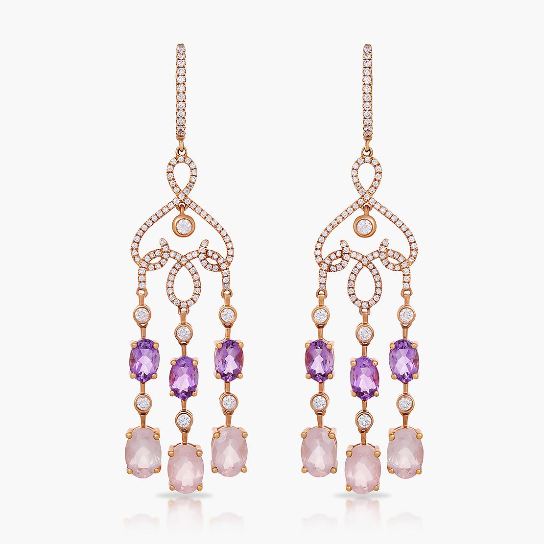 Drahokamové náušnice Princess, ružové zlato