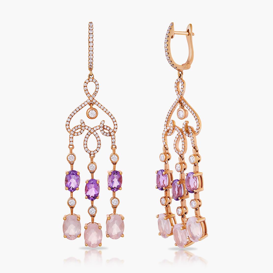 Drahokamové náušnice Princess, ružové zlato