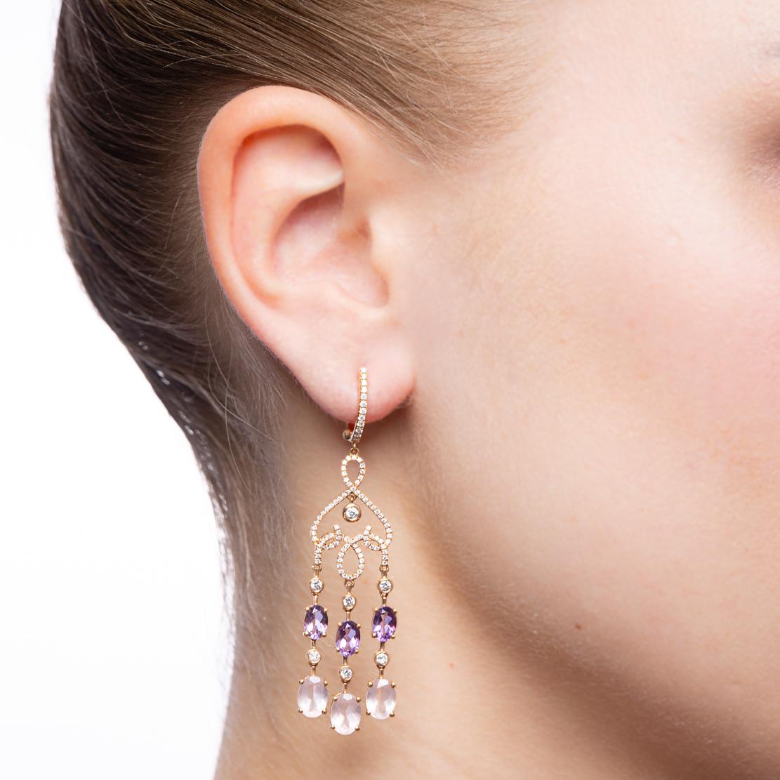 Drahokamové náušnice Princess, ružové zlato