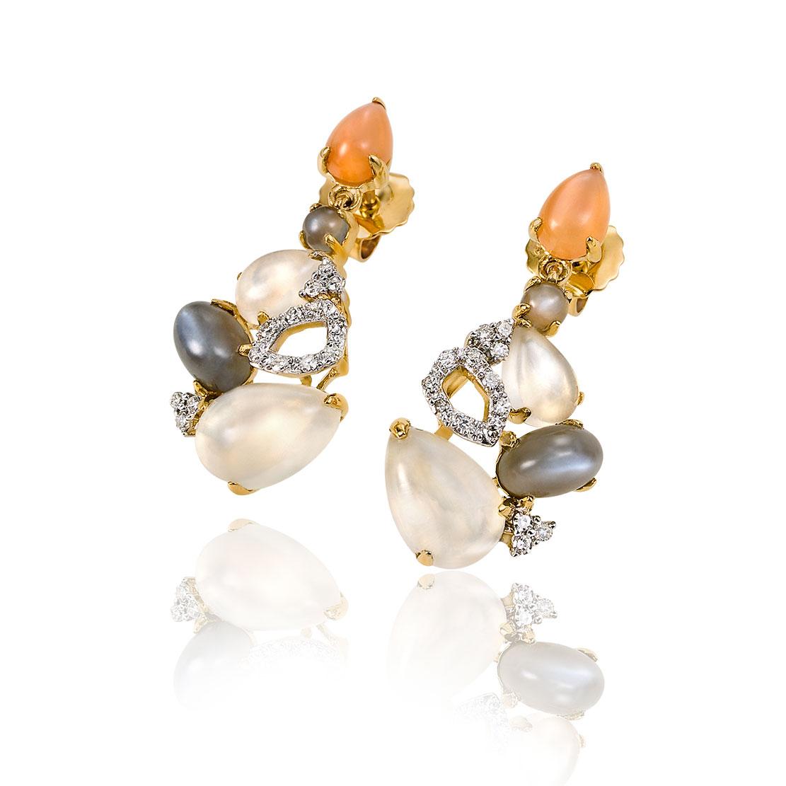 Drahokamové náušnice Heaven, žlté zlato