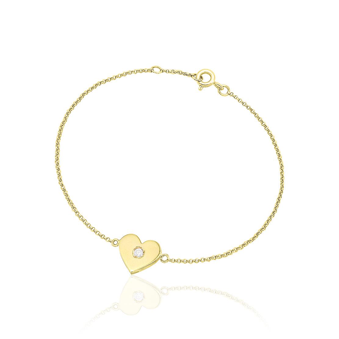 Diamantový náramok Sheen, žlté zlato, srdce