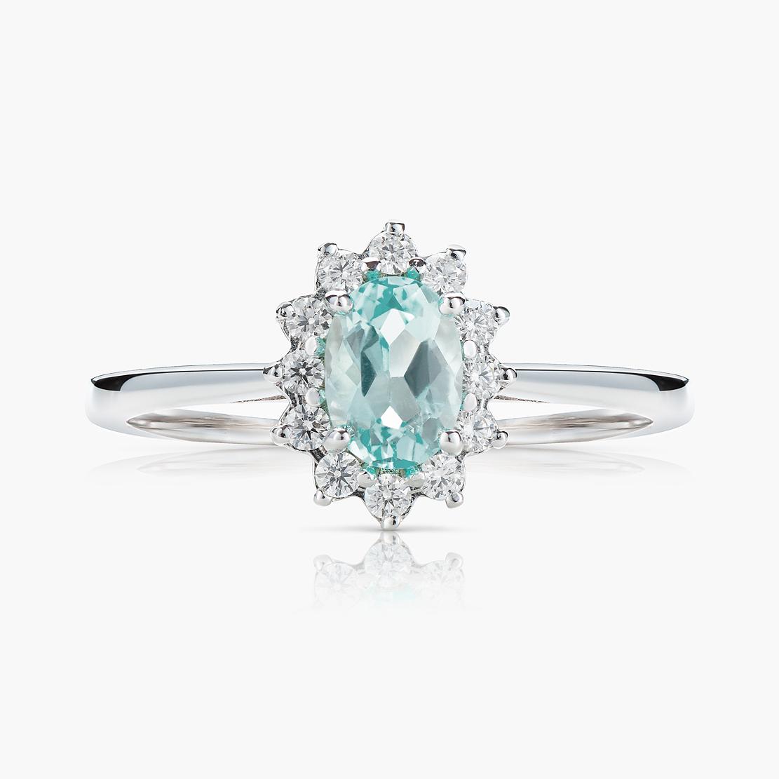 Paraibový prsteň Famulus Paraíba Light, biele zlato