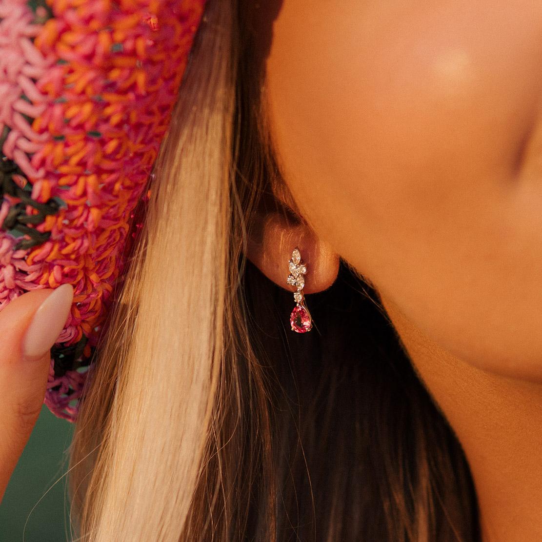 Spinelové náušnice Rumba, bílé zlato