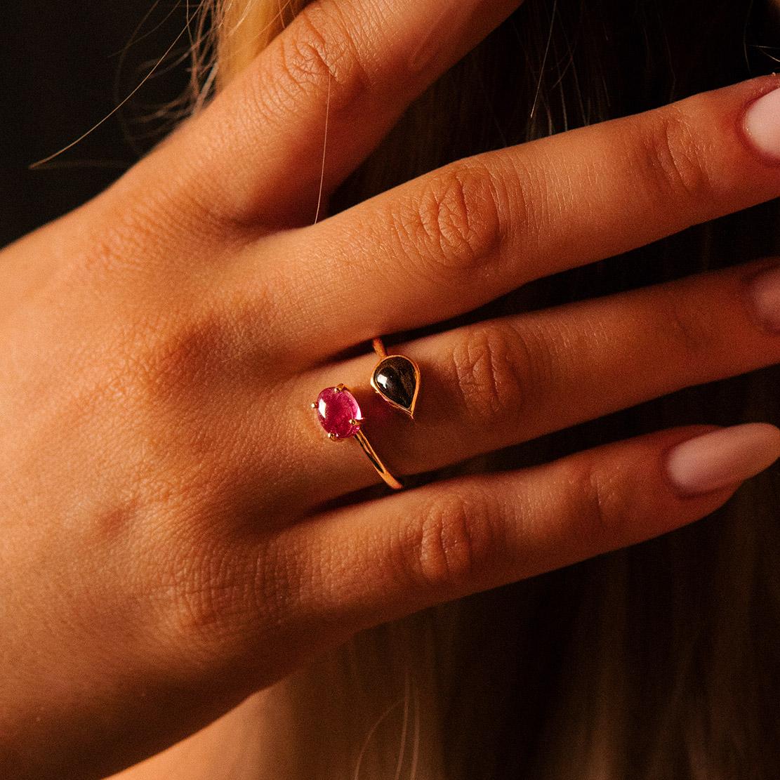 Drahokamový prsten Saia, růžové zlato