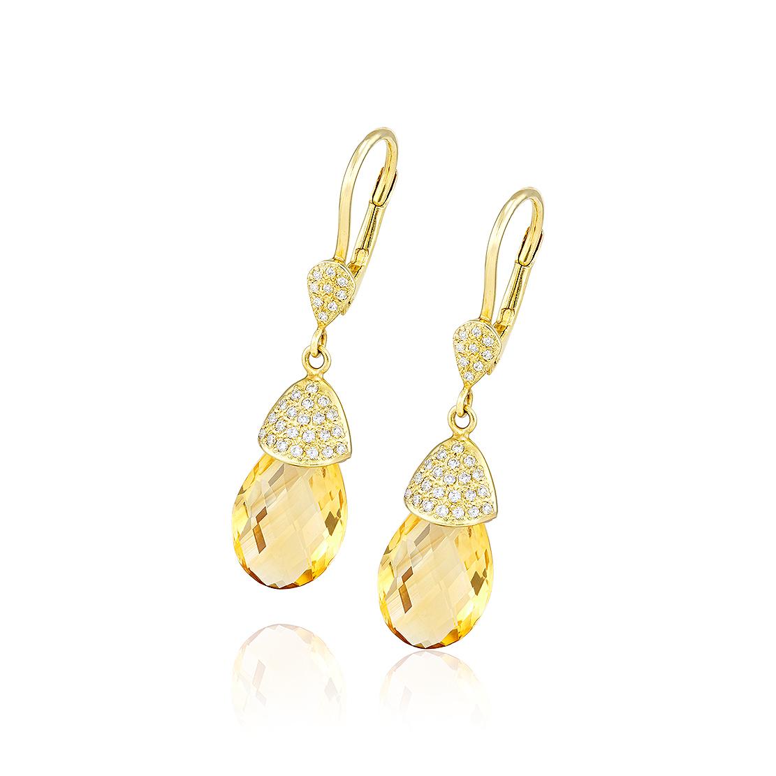 Citrínové náušnice Fragoline, žluté zlato