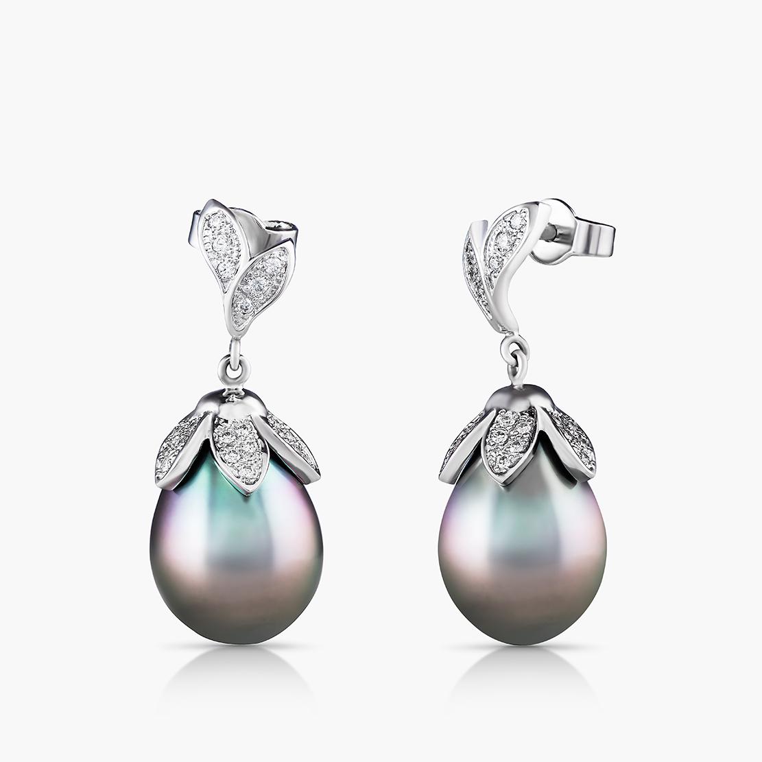 Perlové náušnice Pearl Drops, bílé zlato