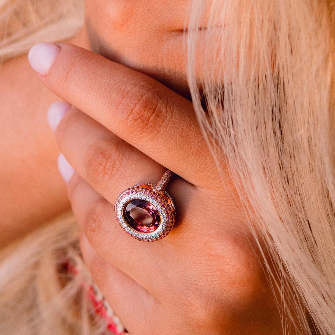 Drahokamový prsten Rosy Amor, růžové zlato