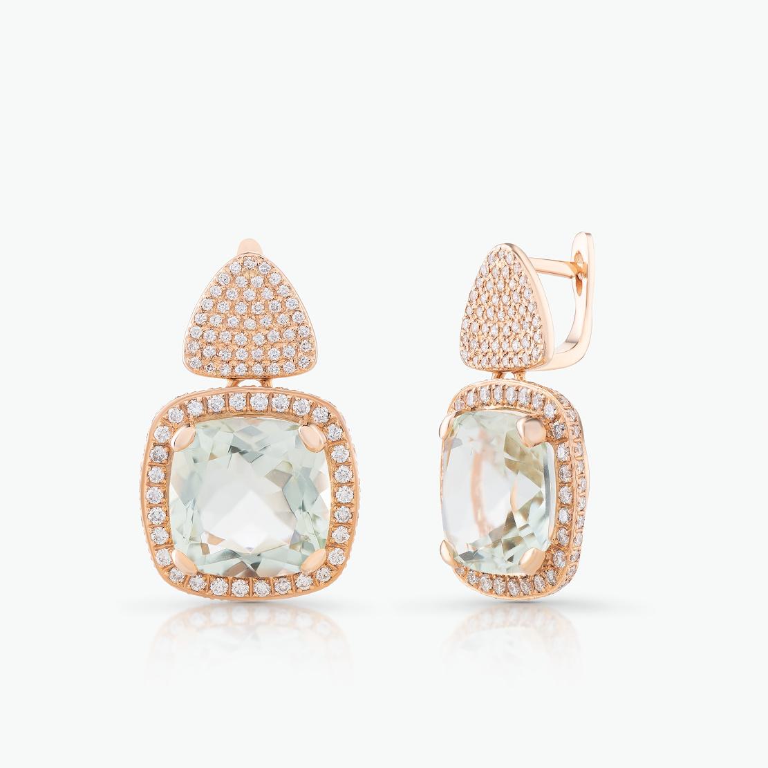 Praziolitové náušnice Selene, ružové zlato