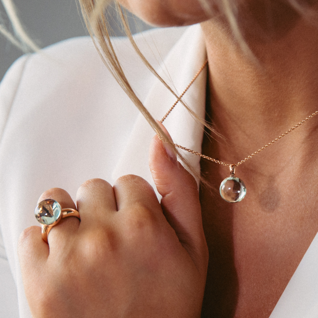 Praziolitový prsten Sunset, růžové zlato